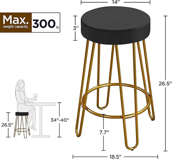 Yaheetech Bar Stools Set of 2, Velvet Round Counter Stools, Backless Counter ...