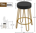 Yaheetech Bar Stools Set of 2, Velvet Round Counter Stools, Backless Counter Height Bar Chairs with Golden Legs for Kitchen Dining Room Pub Cafe, Black