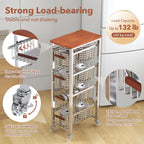 Ultra Slim 5-Tier Rolling Fruit & Vegetable Storage Cart with Removable Drawers, Narrow Metal Kitchen Organizer Cart on Wheels, Fruit Basket Stand & Fruteros para Cocina, Pantry Cart for Storage