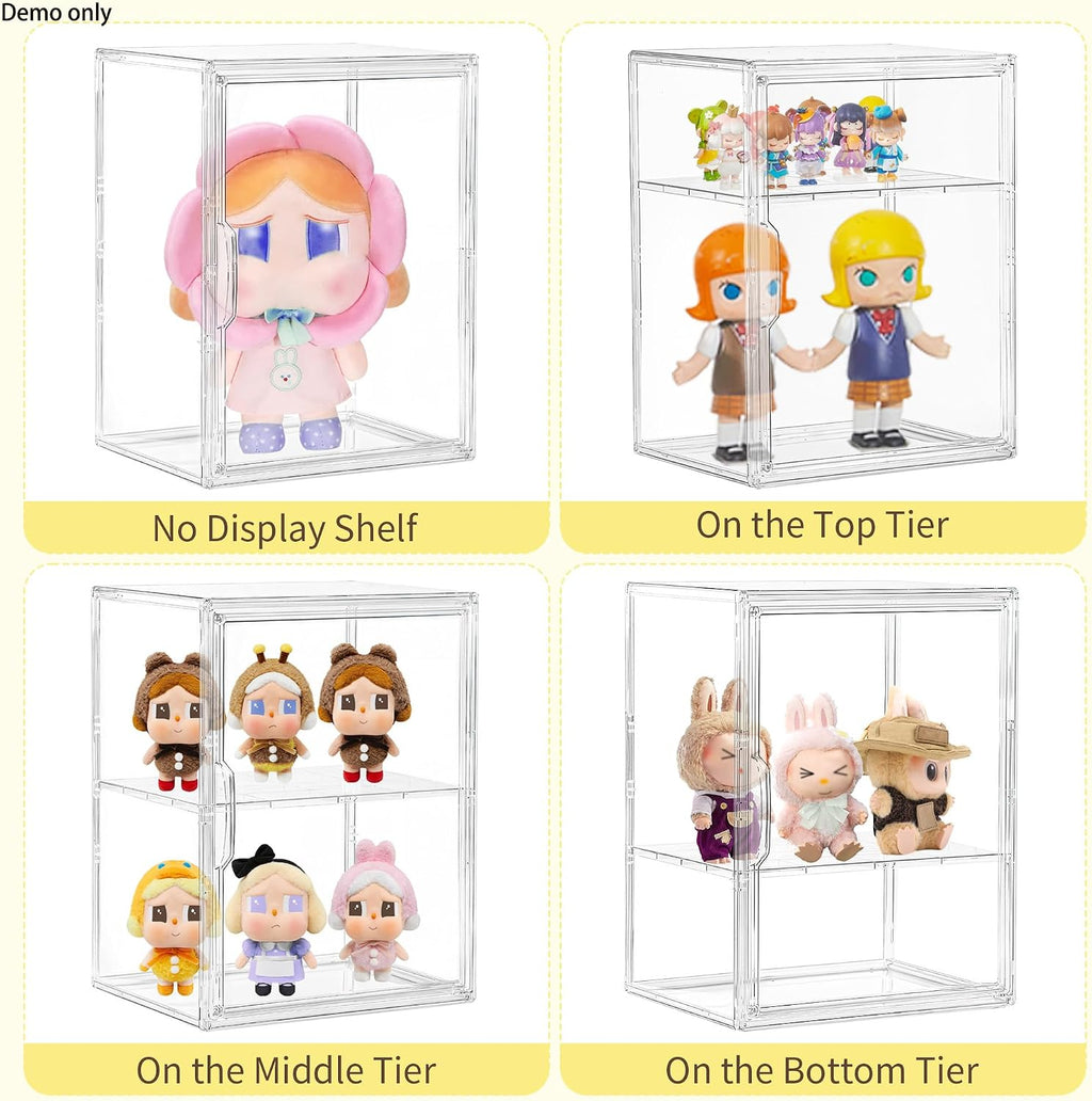 LXLXXL Clear Acrylic Display Case with 2 Tier Removable Shelf for Figures | Clear Acrylic Showcase for POP MART Figures, Makeup, with 2 Removable Shelves, Dustproof Collectible Display Box Organizer