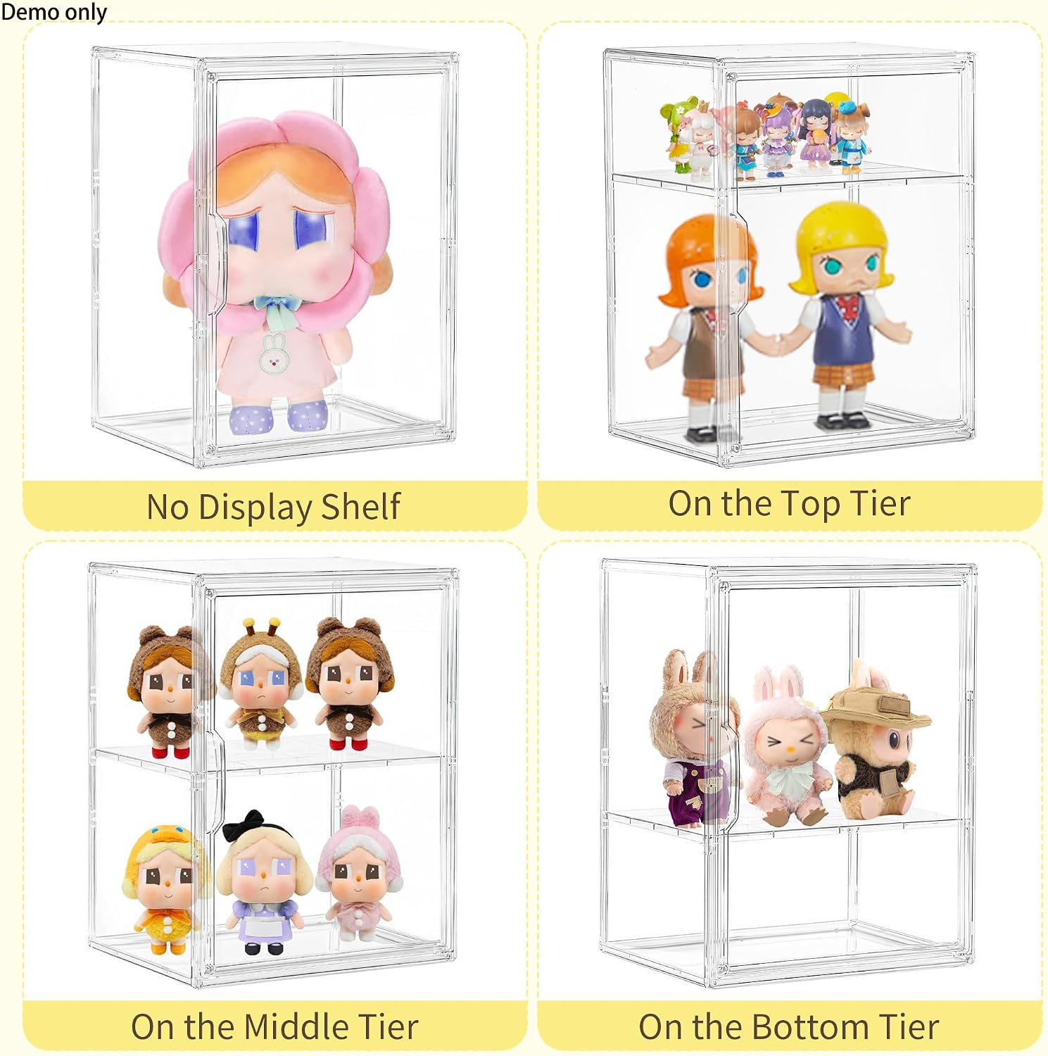 LXLXXL Clear Acrylic Display Case with 2 Tier Removable Shelf for Figures | Clear Acrylic Showcase for POP MART Figures, Makeup, with 2 Removable Shelves, Dustproof Collectible Display Box Organizer