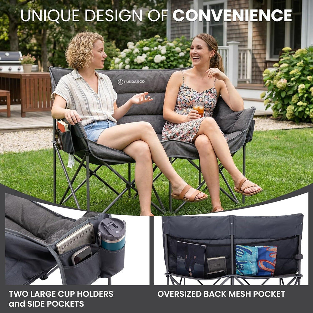 FUNDANGO Double Camping Chair, Oversized Padded Camping Loveseat for Adults, ...