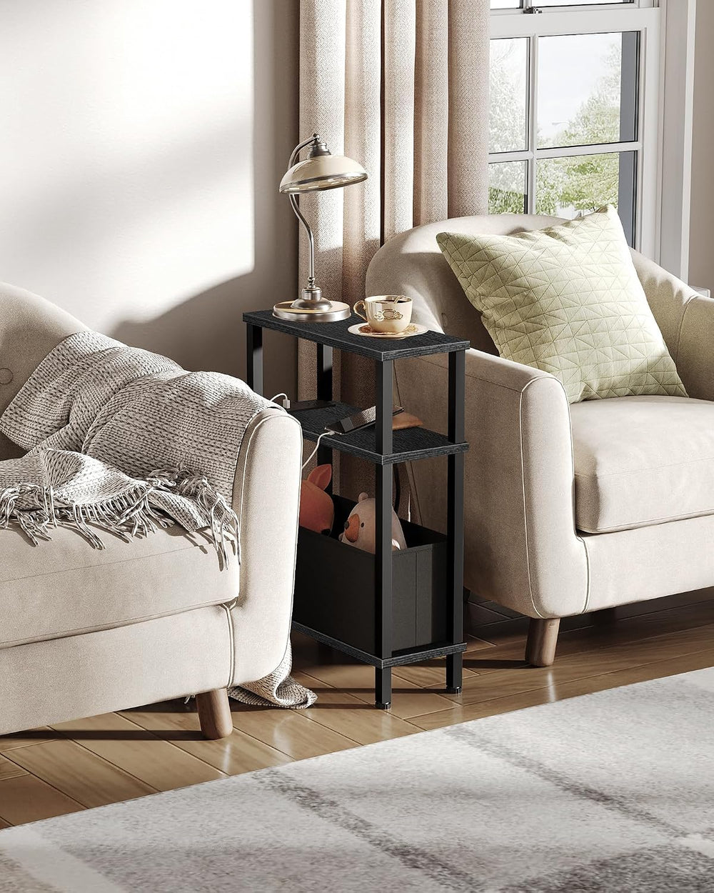 CHOEZON Set of 2 End Tables with Charging Station, Narrow Side Table for Smal...