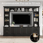 Marzzi Wall Unit TV Stand TVs up to 70", Modern Entertainment Center with 6 Doors Storage Cabinets, Bridge and Bookshelves, Large Media Console, Adjustable Shelves, Painted Finish