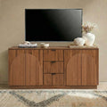 Yechen 67" Walnut Fluted TV Stand with Arched Reeded Design Doors & 3 Drawers, Modern Entertainment Center with Storage for TV up to 75", TV Media Console, TV Cabinet for Living Room, Bedroom