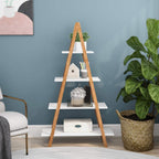 4 Tier Ladder Shelf, Industrial Bookshelf A-Shaped Bookcase, Ladder Bookshelf, Freestanding Storage Organizer Display Shelf, Multipurpose Storage Shelves Rack for Living Room Bedroom Home Office