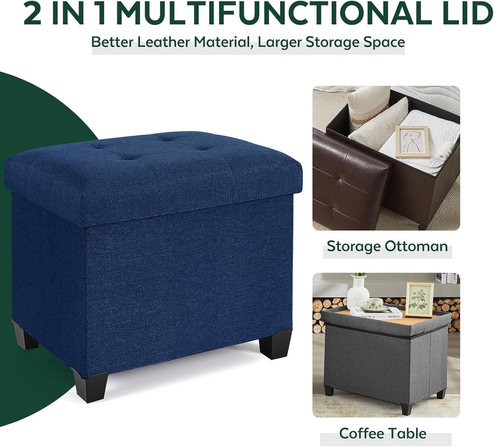 Ottoman with Storage, Rectangular Storage Ottoman, Linen Ottomans with Legs f...