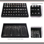 Julysky 4 Pcs/set Stackable Jewelry Organizer Trays for Drawer,100 Slots Ring Tray，Necklace Tray,12 Grid,24 Grid Jewelry Displays for Selling,Black