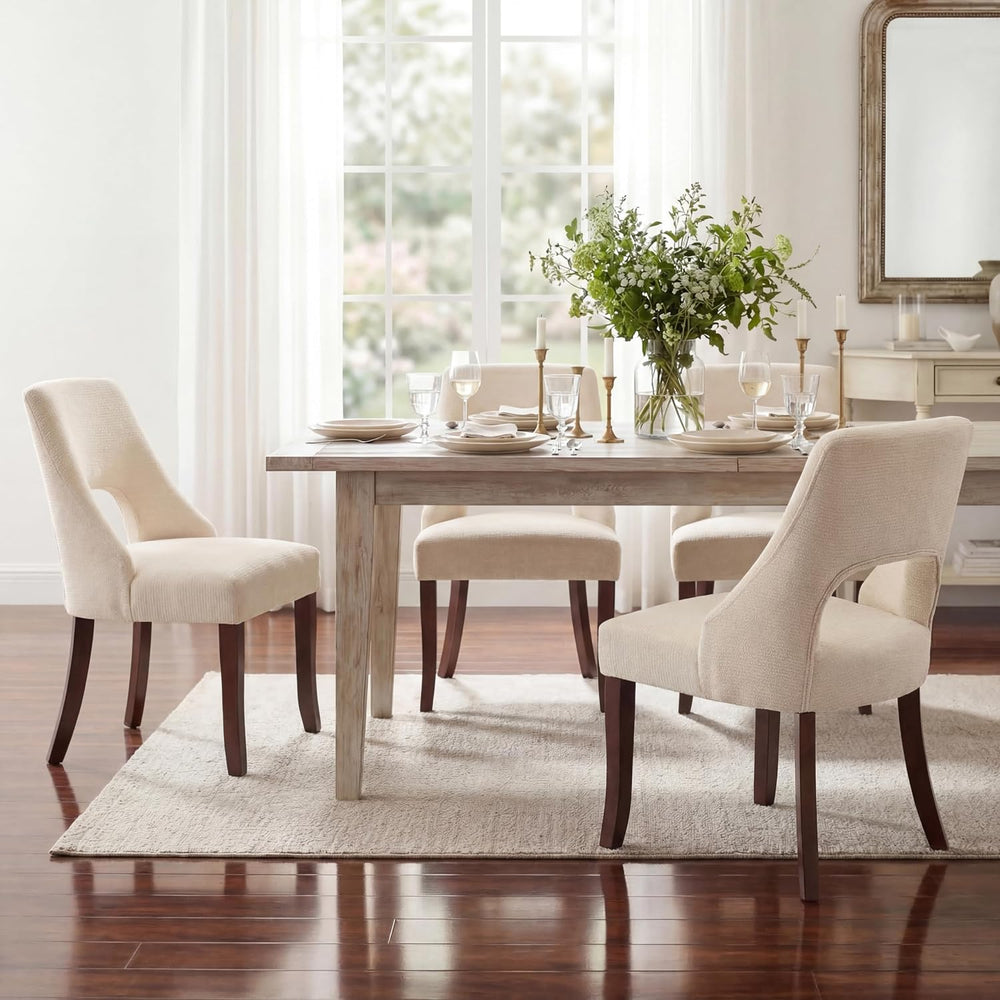 UVV Wooden Dining Chairs Set of 2, Mid Century Modern Fabric Upholstered Dini...