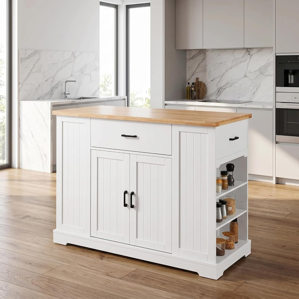 46 Inch Kitchen Island Cart with Storage Cabinet, Wood Top Breakfast Bar with...