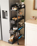 UMDONX Slim Storage Cart 4 Tier with Pull Out Basket Bathroom Organizer Rolling cart, Rolling Utility Cart Slide Out Organizer for Kitchen, Bathroom, Laundry Black
