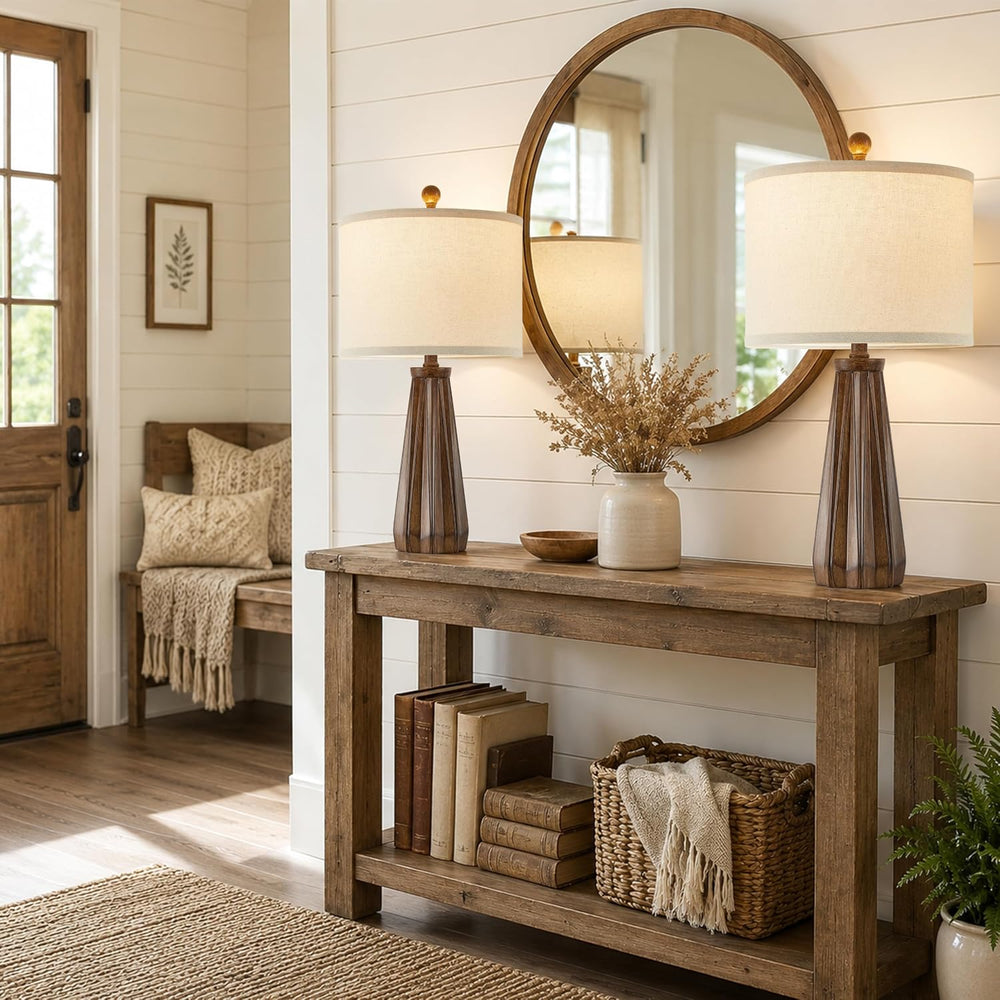23.5" Table Lamps Set of 2, Farmhouse Vintage Brown Lamps with Bulb
