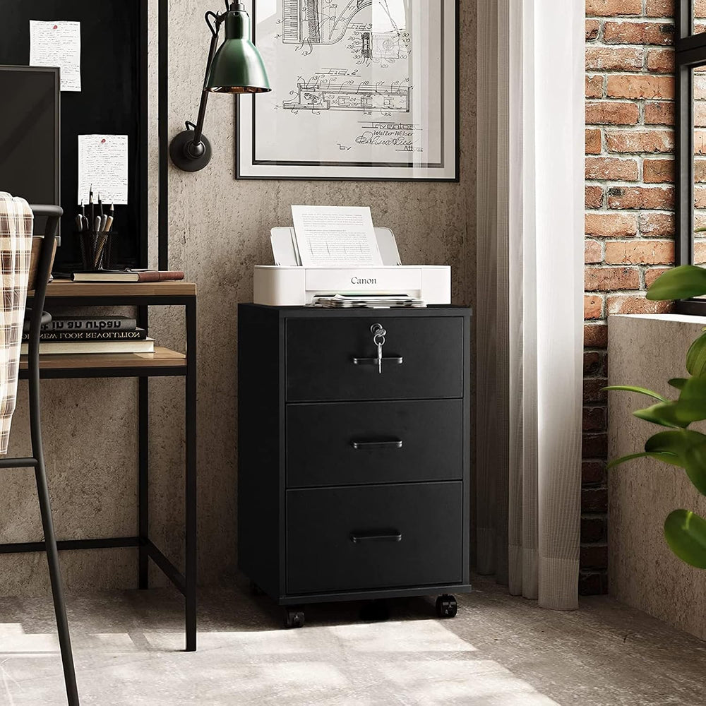 TUKAILAi Mobile File Cabinet with 3 Drawers, Lockable Storage Unit Wooden Rol...