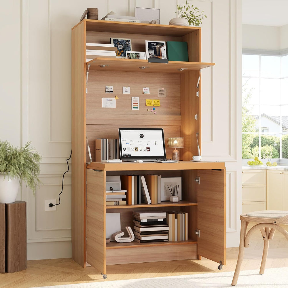 Farmhouse Pantry Cabinet with Foldable Workstation, 69" Tall Buffet with...