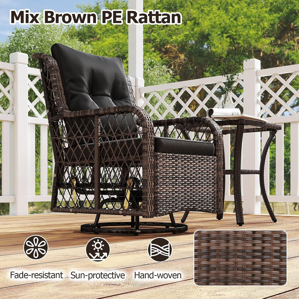 Tangkula 3 Pieces Outdoor Swivel Rocker Set, Rattan Wicker Patio Rocking Cush...
