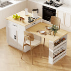 82.7" Kitchen Island with Extendable Dining Table, Faux Mable Table with Double-Sized Storage, Power Outlet, 2 Drawers, 2 Side Open Shelves for 4-6 Kitchen, Dining Room, White