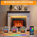 44" Electric Fireplace Mantel, LED Farmhouse TV Stand with Electric Fireplace Heater, Stacked Stone Surround and Remote Control 3D Realistic Flame, White Fireplace for Living Room Bedroom