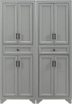Crosley Furniture Tara 2-Piece Pantry Storage Cabinet Set with Shelves, Kitchen, Dining, or Laundry Room, Distressed Gray