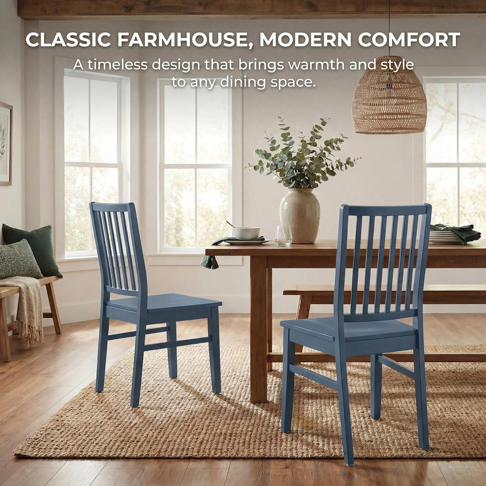 HNY Blue Wood Dining Chairs Set of 4, Farmhouse Kitchen Chairs with High Back...