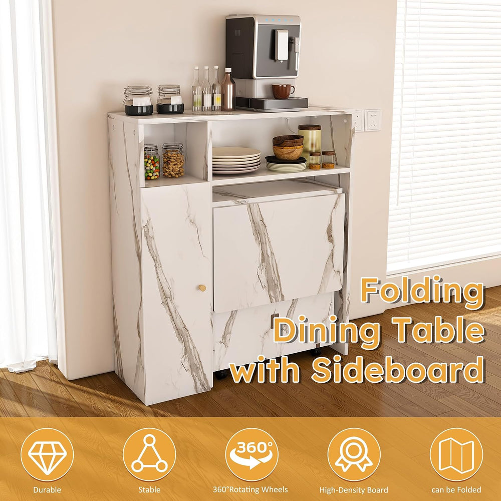 Multifunctional Folding Dining Table with Wall-Mounted Sideboard & Storag...