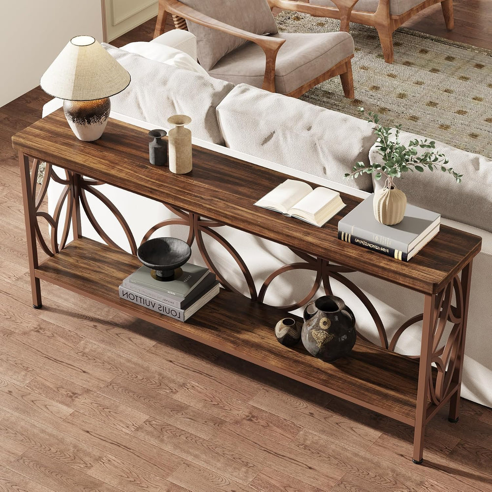 Tribesigns 70.9-Inch Narrow Sofa Table, 2-Tier Industrial Console Table Behin...