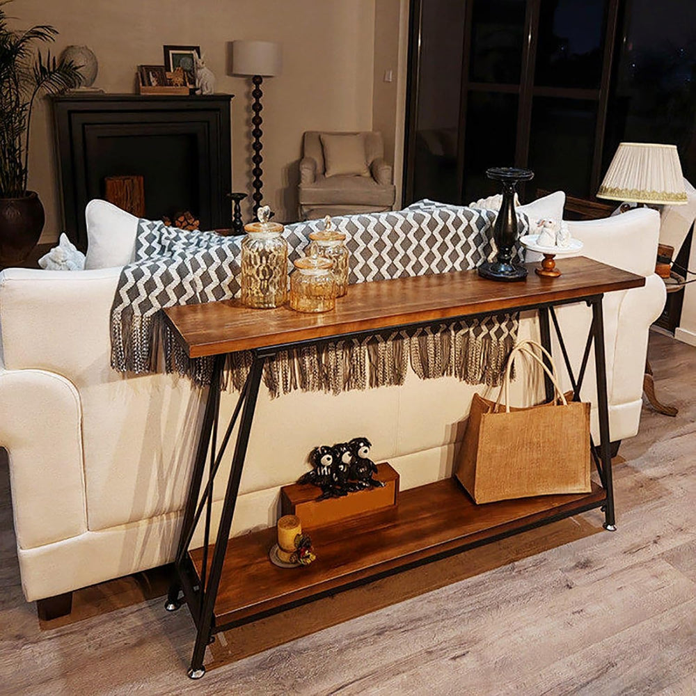 Entryway Table with Solid Wood Tabletop 2 Tier Console Table Farmhouse Wooden...