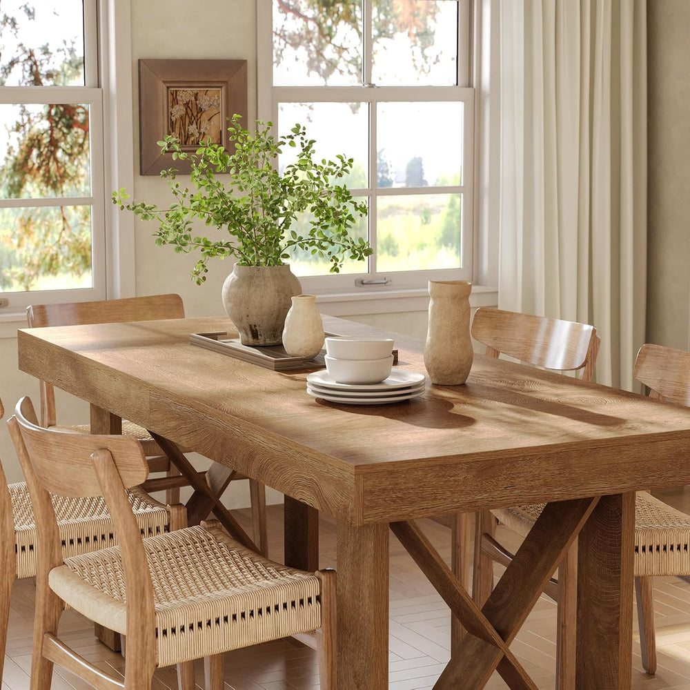 LITTLE TREE 63-Inch Dining Table for 4 People, Farmhouse Thick Appearance Des...