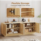 Bestier 63" Mid Century Modern TV Stand for Living Room, Wood Media Console Cabinet for TVs up to 70", Entertainment Center with 4 Arched Doors, Hidden Storage & Adjustable Shelves, Natural Oak