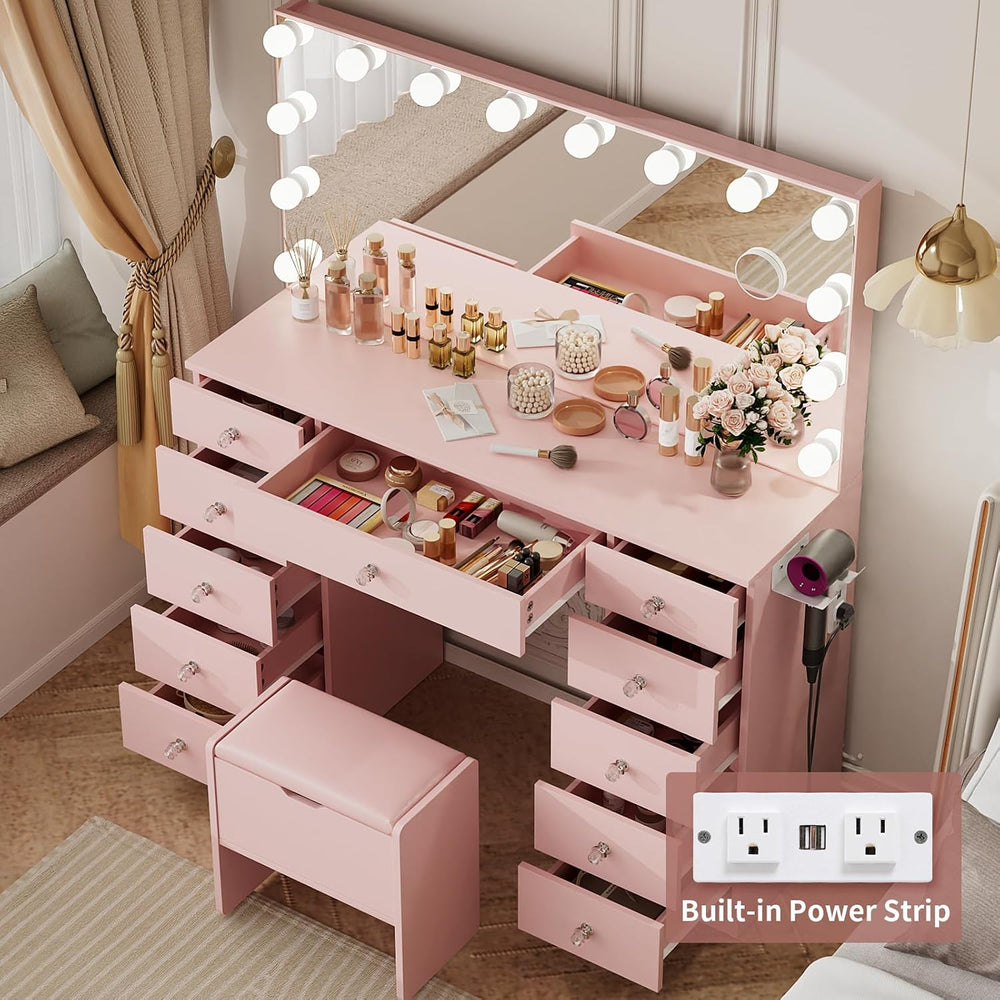 VOWNER Vanity with Lighted Mirror - Makeup Vanity Desk with Lights | Women Va...