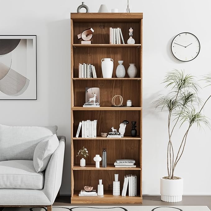 82" Wooden Book Shelf, 5 Shelf Bookcase, Modern Bookshelf with Adjustable Shelf for Home Office, Study Room, Oak