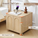 Bed Side Table with Charging Station, Mid Century Modern Nightstand with 2 Doors, Square End Table with Storage for Couch,Living Room,Small Spaces, Sofa Side Table for Office,Dorm - Natural