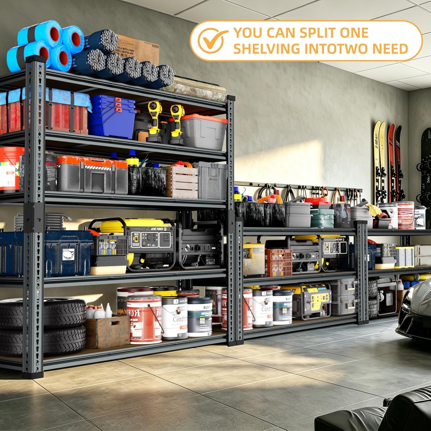 Heavy Duty Garage Shelving 36" W x 16" D x 72" H, 2850 LBS Storage Shelves 5-Tier Adjustable, Boltless Metal Rack with Extra Deep Shelves for Warehouse Basement Workshop, Black