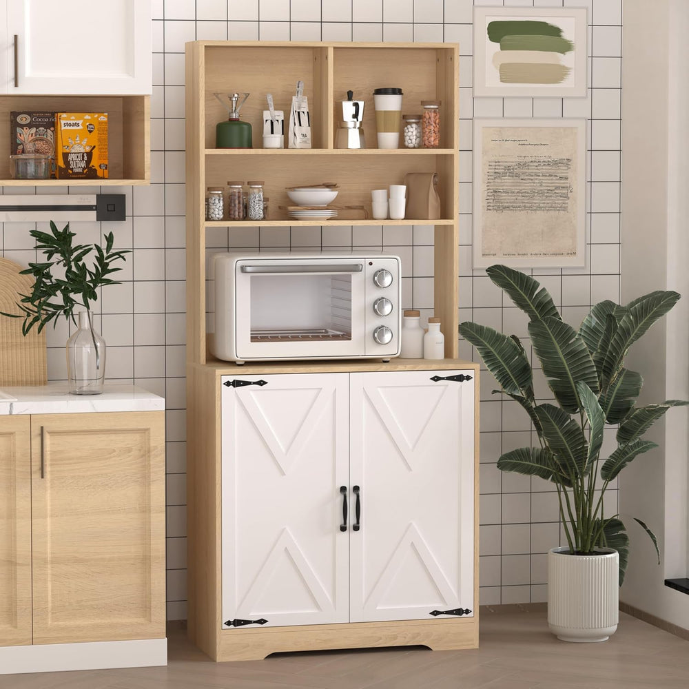 71" Tall Pantry Cabinet, Kitchen Cabinet with Microwave Stand & Stor...