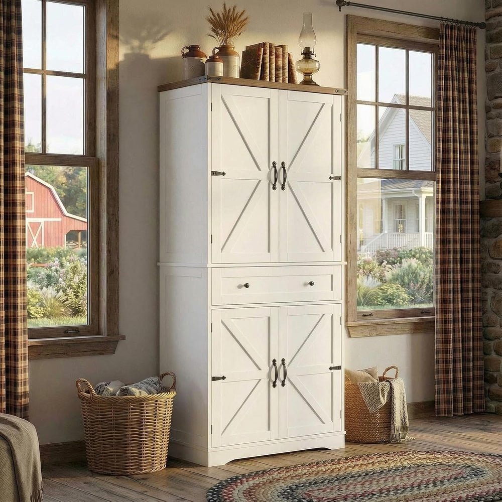 HOSTACK 71" Kitchen Pantry Storage Cabinet, Farmhouse Pantry Cabinet, Wh...