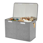 Large Toy Box with Flip-Top Lid, Collapsible Storage Organizer Bins with Dividers and Handles, Kids Bin Chest Baskets for Toys, Playroom Organizers, Nursery 25"x13" x16" (Gray)