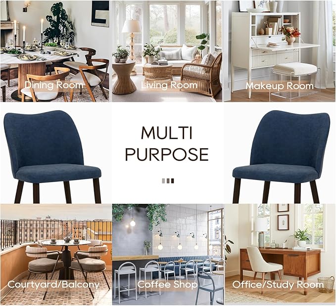 COLAMY Upholstered Dining Chairs Set of 6, Modern PU Leather Dining Room Kitchen Side Chair with Padded Seat and Wood Legs Restaurant/Cafe, Blue