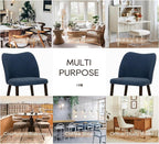 COLAMY Upholstered Dining Chairs Set of 2, Modern PU Leather Dining Room Kitchen Side Chair with Padded Seat and Wood Legs Restaurant/Cafe, Blue