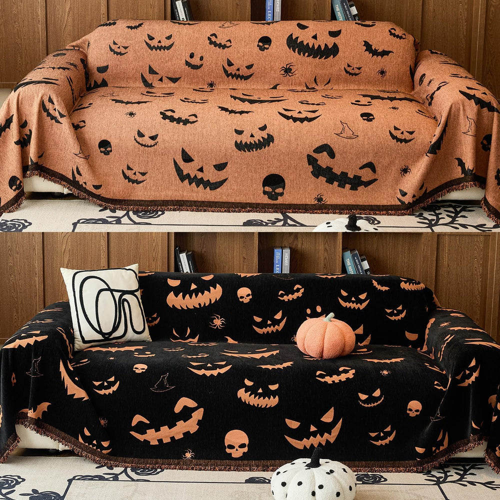 EVENHUG Halloween Sofa Cover Soft Washable Reversible Couch Cover Halloween H...