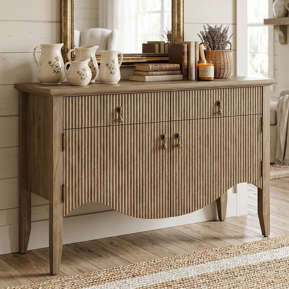 FUSUNBAO 40" Fluted Buffet Storage Cabinet, Sideboard Credenza,Light Oak