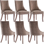 mikibama Linen Brown Dining Chairs Set of 6 Channel Tufted Kitchen Dinner Chair Comfy Fabric Upholstered Accent Chair for Dining Room with Solid Wood Legs
