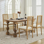 French Country Dining Chairs Set of 4, Cream Kitchen & Dining Room Chairs Set of 4, Ivory Rattan Dining Chairs, Cane High Back, Wood Legs, Sillas De Comedor (Rattan, Beige, 4Pcs)