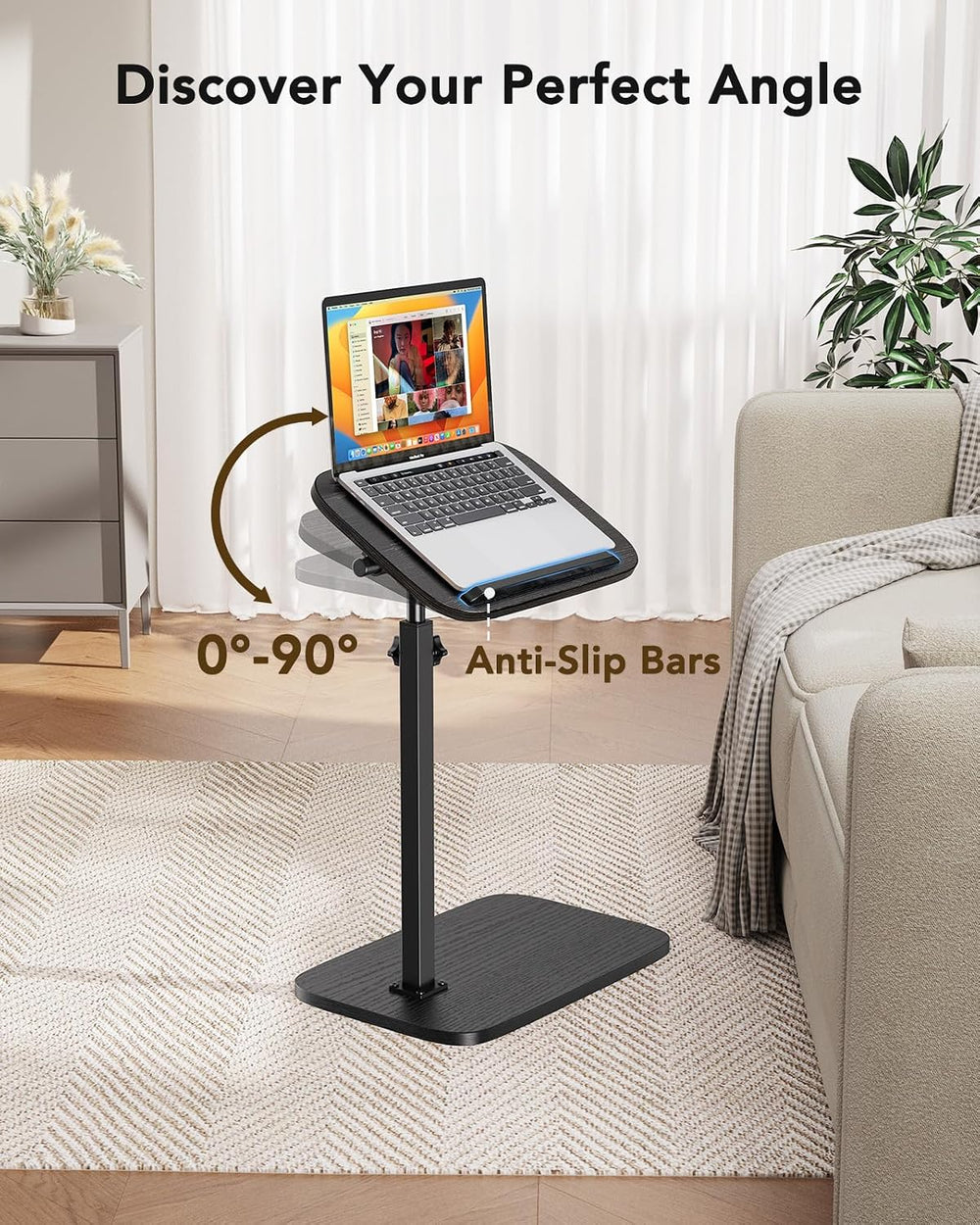 HUANUO TV Tray with Height Adjustment, 360° Swivel, 90° Tilt, Black | 19&quot...