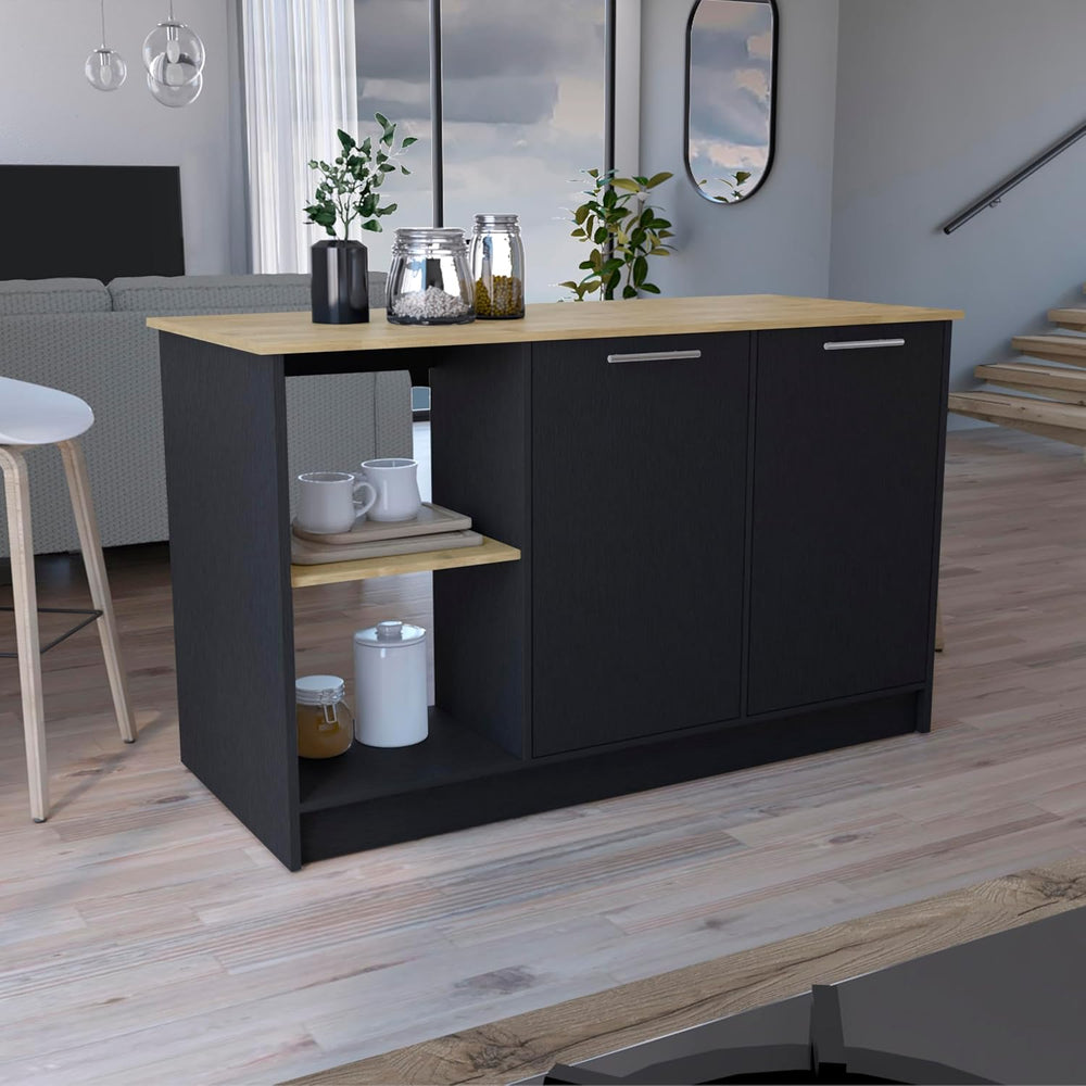 Large Worktop Kitchen Island with Double Door Cabinet