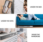 HOMELUX THEORY 2pc Low Profile Under Bed Storage Containers, Thin Under Couch Storage Organizer with Bins & Lids, Underbed Storage Box Ideal for Seasonal Clothes, Blankets, Fabric & Shoes (LightGray)
