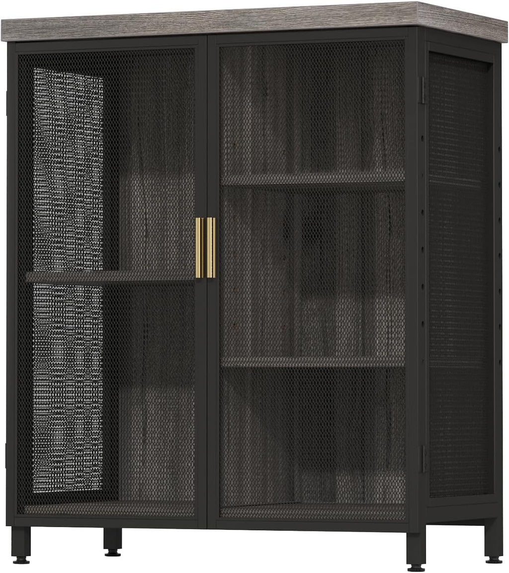 Coffee Bar Cabinet with Adjustable Shelves,Liquor Cabinet with Wire Mesh Doors,Space-Saving Buffet Cabinet, for the Kitchen, Dining Room, and Living Room, Gray