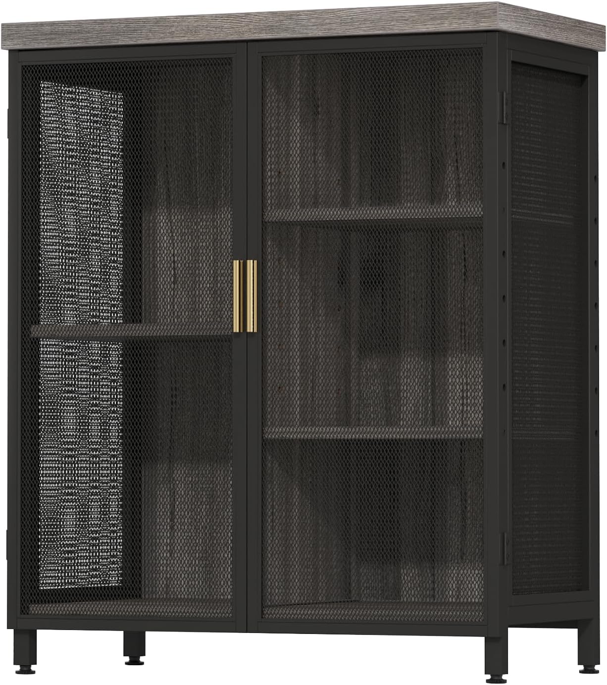 Coffee Bar Cabinet with Adjustable Shelves,Liquor Cabinet with Wire Mesh Doors,Space-Saving Buffet Cabinet, for the Kitchen, Dining Room, and Living Room, Gray