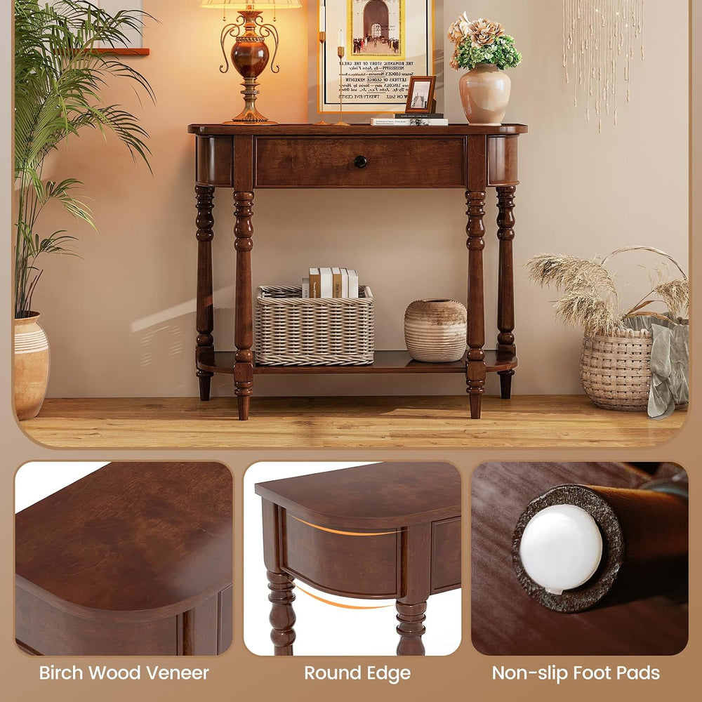 Giantex 2-Tier Console Table, 36" Retro Entryway Table with Storage Draw...