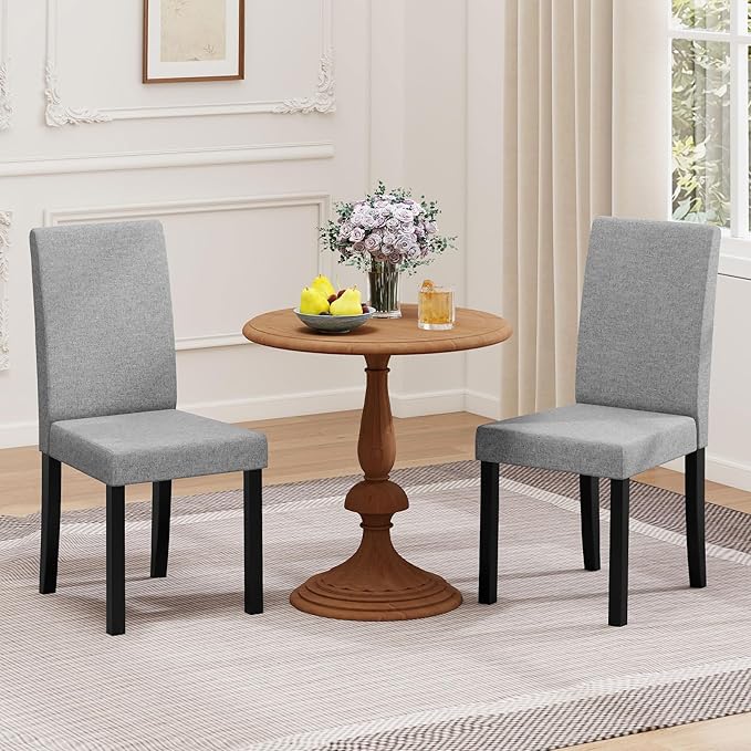 COSTWAY Fabric Armless Dining Chairs Set of 2, Upholstered Kitchen Side Chair...