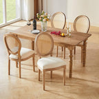 Nrizc French Country Dining Chairs Set of 4, Farmhouse Fabric Chairs with Round Back, Woven Rattan Dining Chair, Oval Side Chairs for Dining Room/Living Room/Kitchen/Restaurant