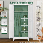 Metal Combination Cabinet, Tall Closet Storage Cabinet with 4 Shelves, Farmhouse Wardrobe Closet with Doors and Hanging Rod for Laundry Mudroom Office Bedroom